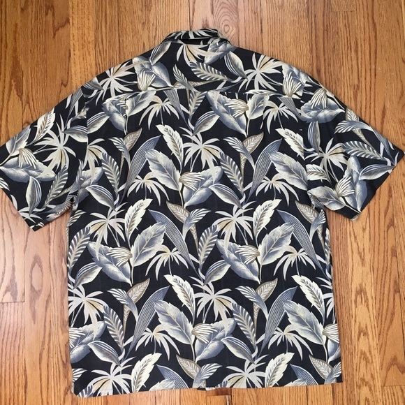 Axist Y2K Boho silk Hawaiian Tropical leaf print short sleeve button up shirt - Picture 14 of 15